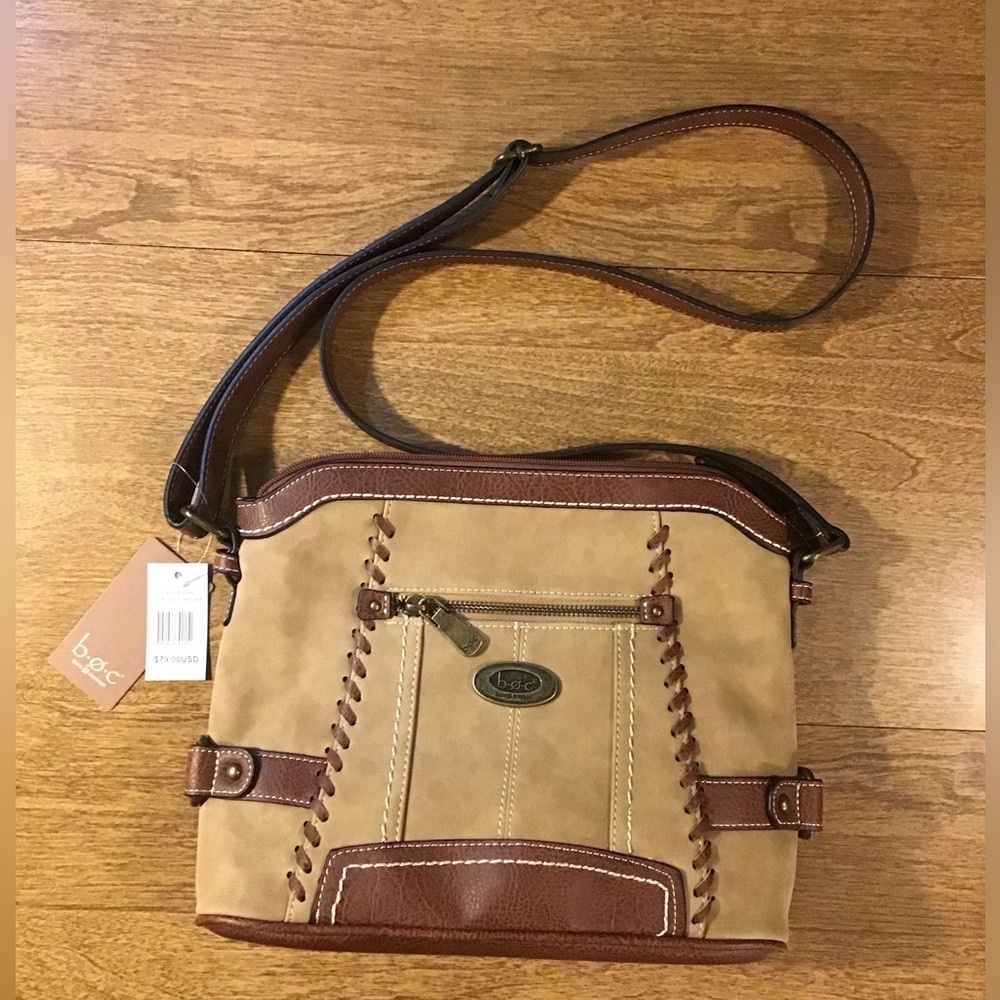 BOC Tan and Brown Faux Leather Stitch Detail Crossbody